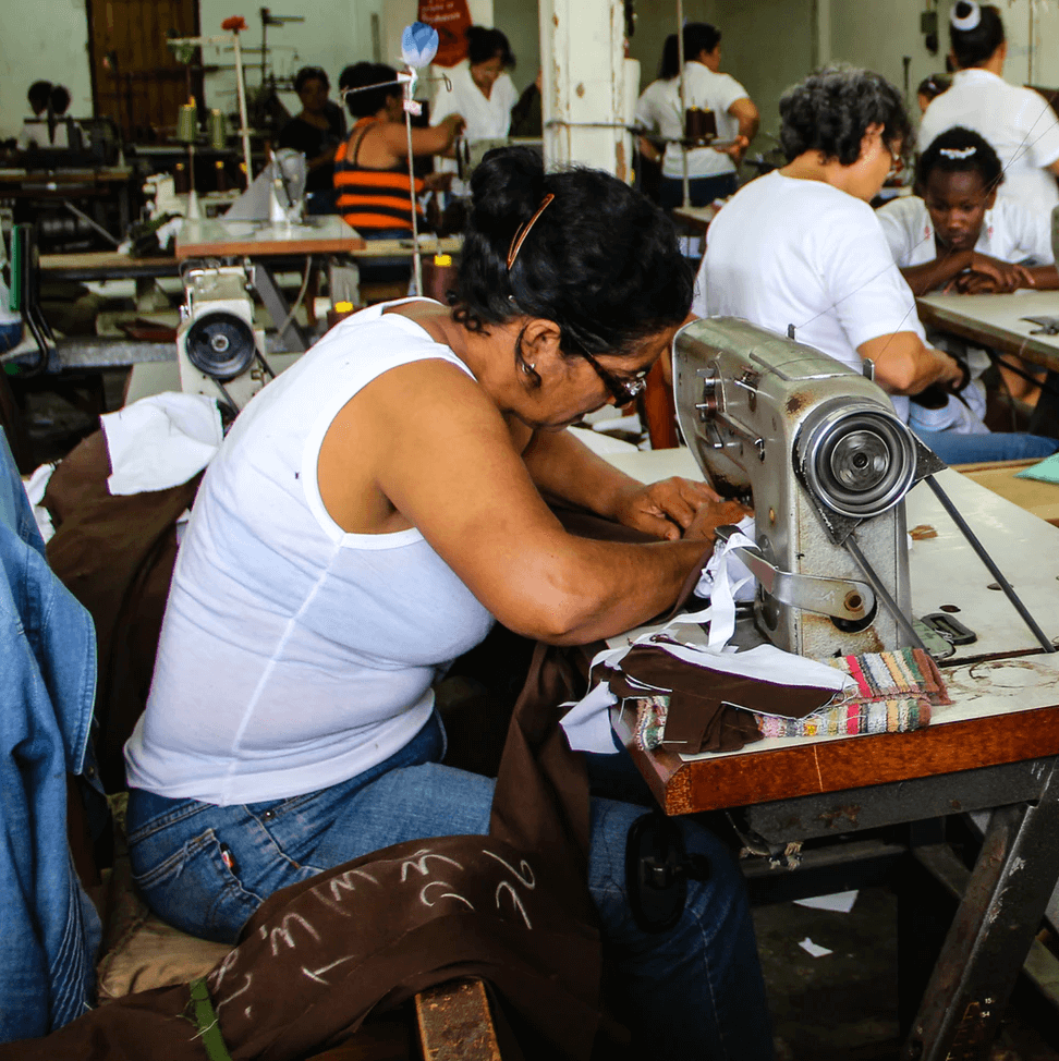 Woman using a sewing machine